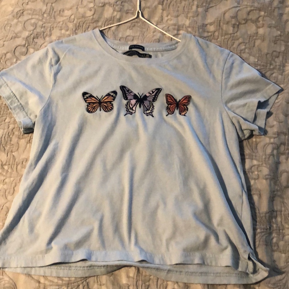 Abercrombie Light blue crop w/ butterflies